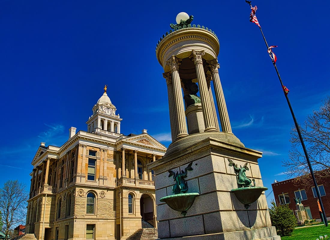 Washington Court House, OH - Aerial View of Courthouse Fayette County Ohio located in the city of Washington CH